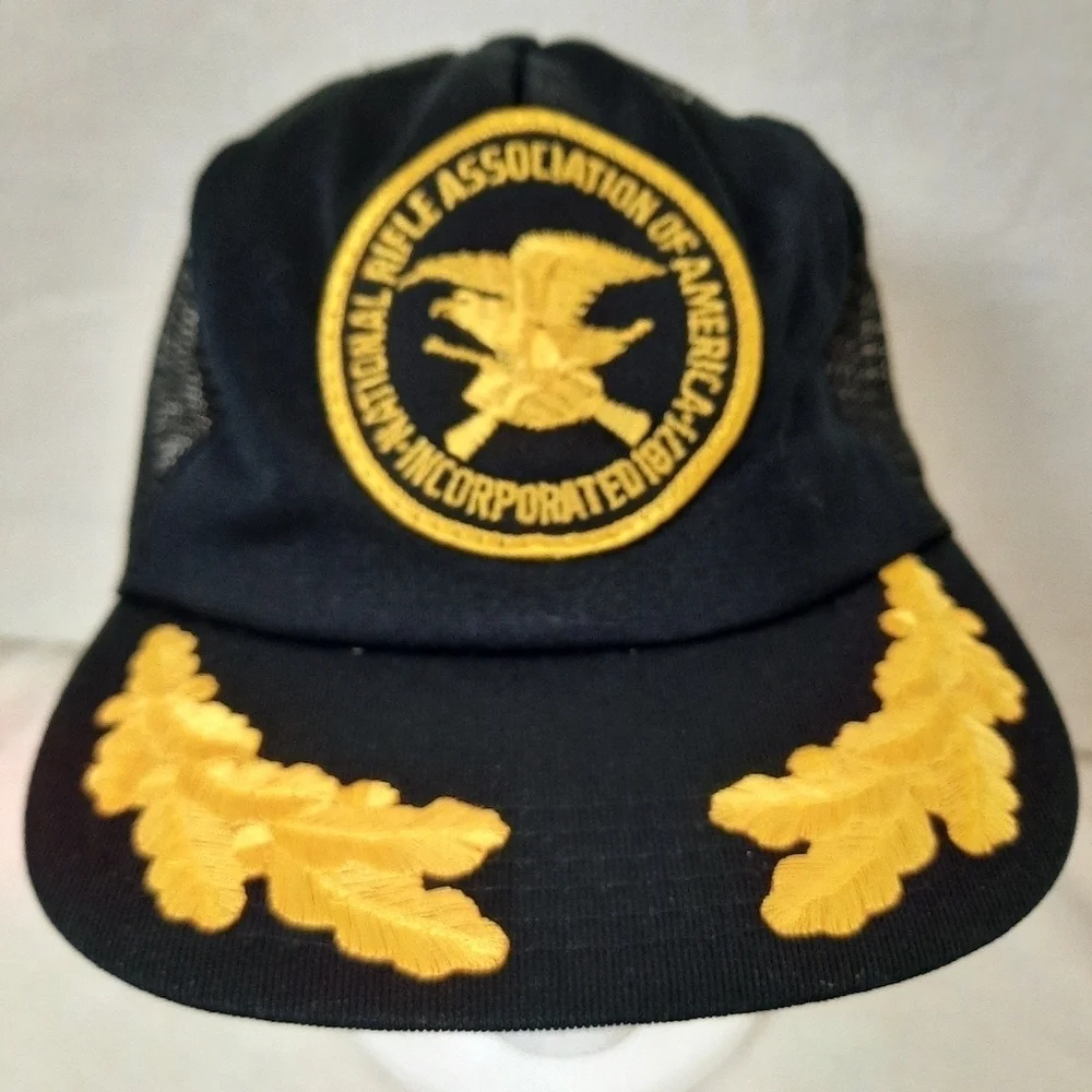 Vintage National Rifle Association NRA black gold wing snapback trucker …